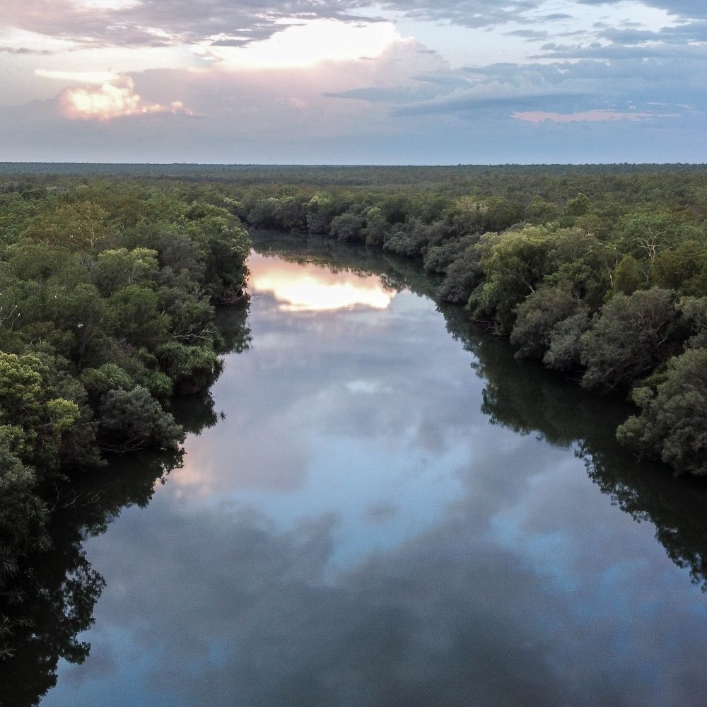 View from a helicopter flight of Kakadu national Park and their prized river. Something unmissable in Kakadu National Park. This scenic flight can be found over the Jim Jim and Twin Falls.
