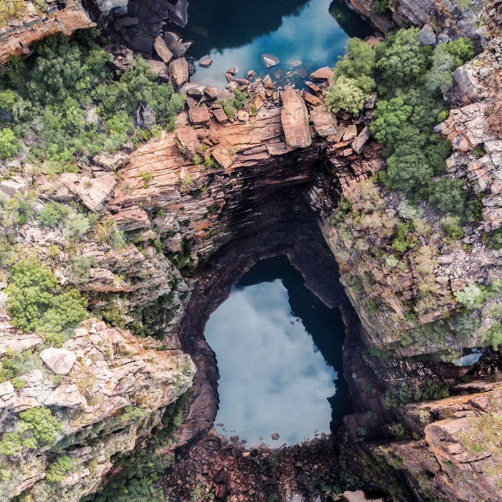 Overhead shot of two bodies of water at the Kakadu National Park. This is one of the activities you can do at Kakadu National Park.