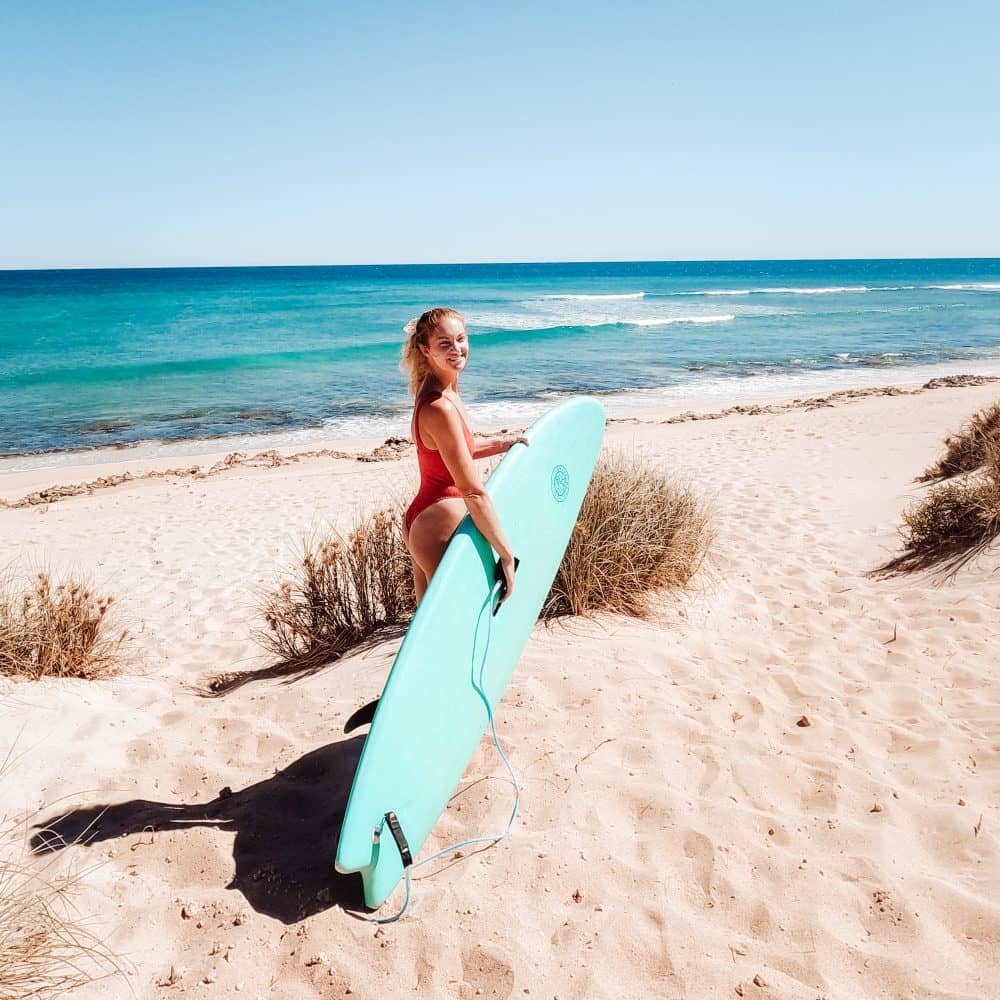 The Perfect Week in Exmouth includes surfing at Hunters beach.