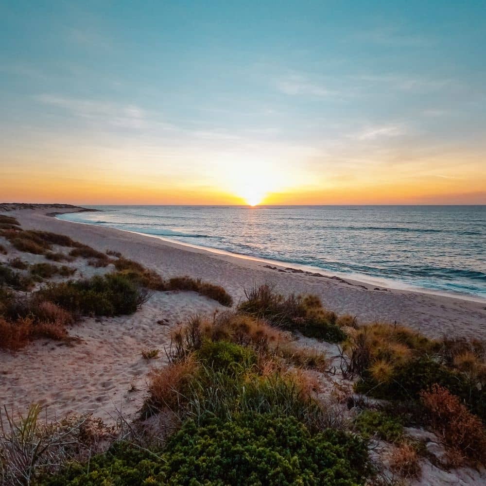 The stunning sunset at Wobiri Beach in Exmouth, Western Australia