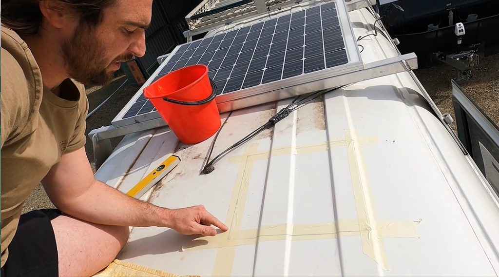Marking out the space for the MaxxAir fan. 