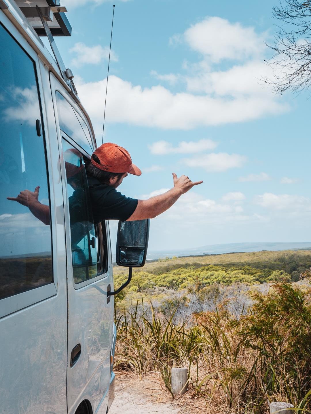 A man riding a camping van going to Margaret River Town showing the amazing things to do in Margaret River, Western Australia