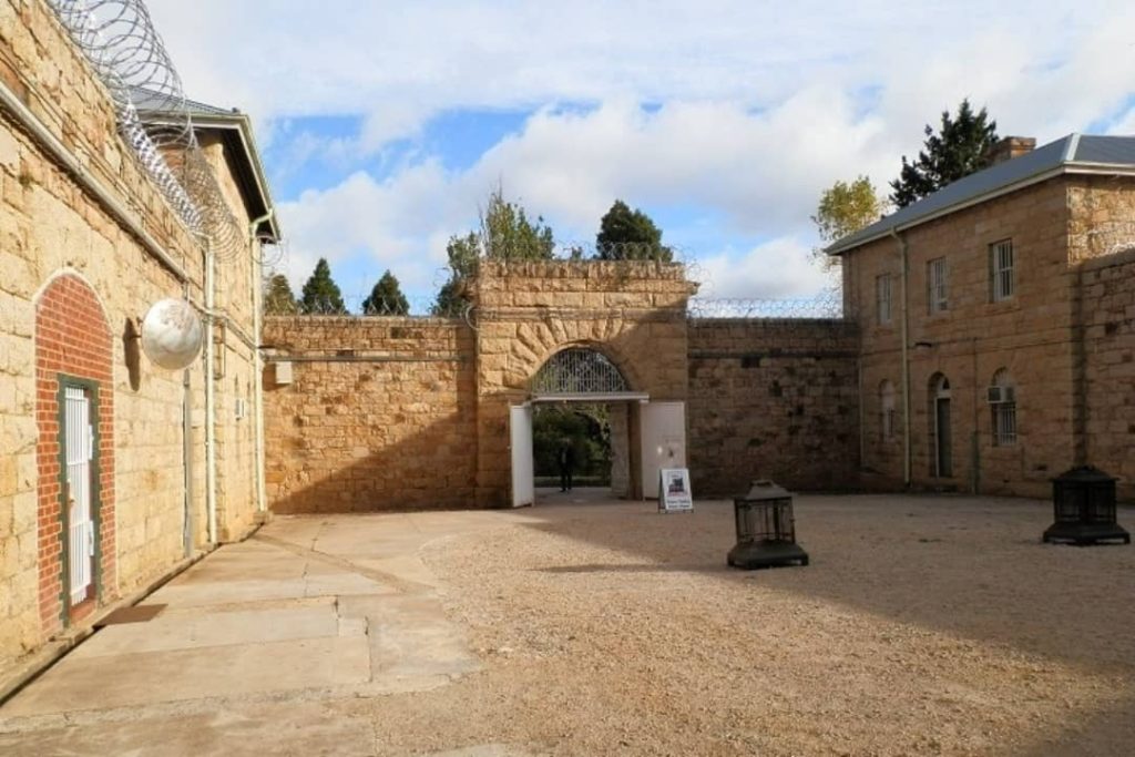 A view of the courtyard of Beechworth Gaol, a former prison in Beechworth, Victoria, Australia. The gaol was where notorious Australian bushranger Ned Kelly was tried.