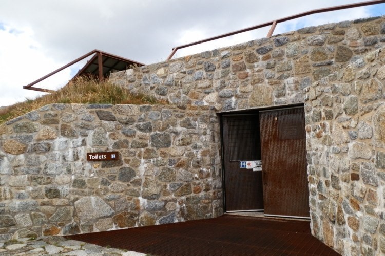 The Bunker, a stone-walled toilet facility at Rawsons Pass on the Mt Kosciuszko Summit Hike, New South Wales.