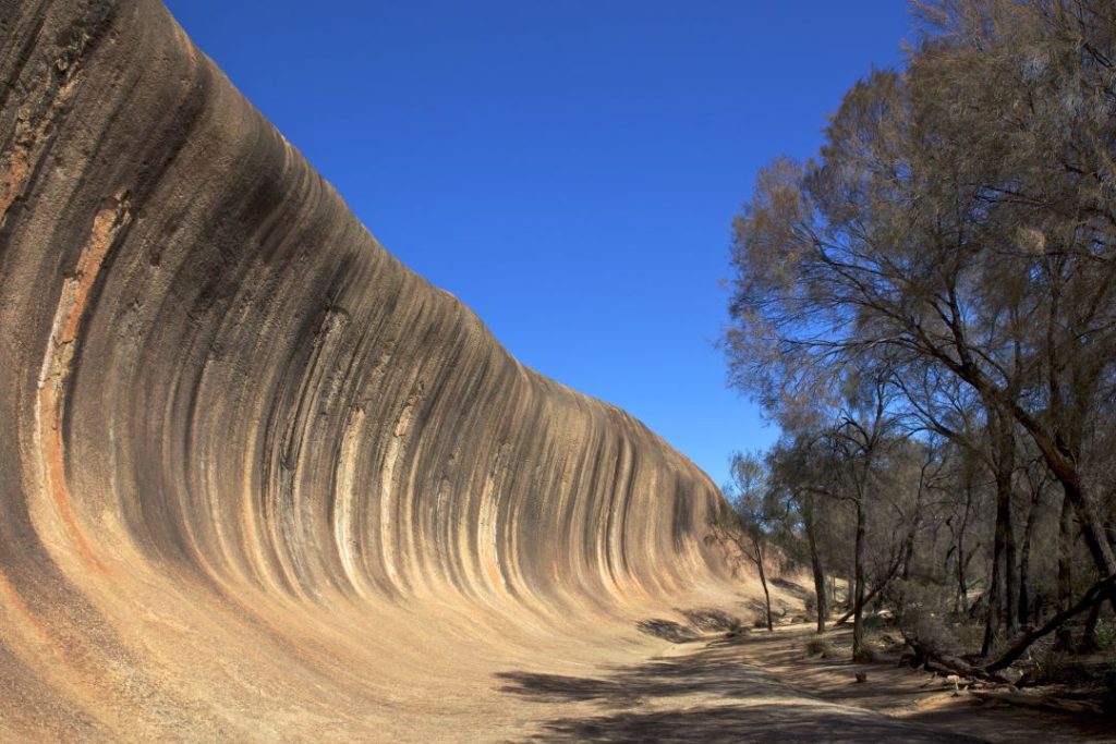The sweeping curves of Wave Rock in Hyden, Western Australia, a massive natural granite formation resembling a wave.