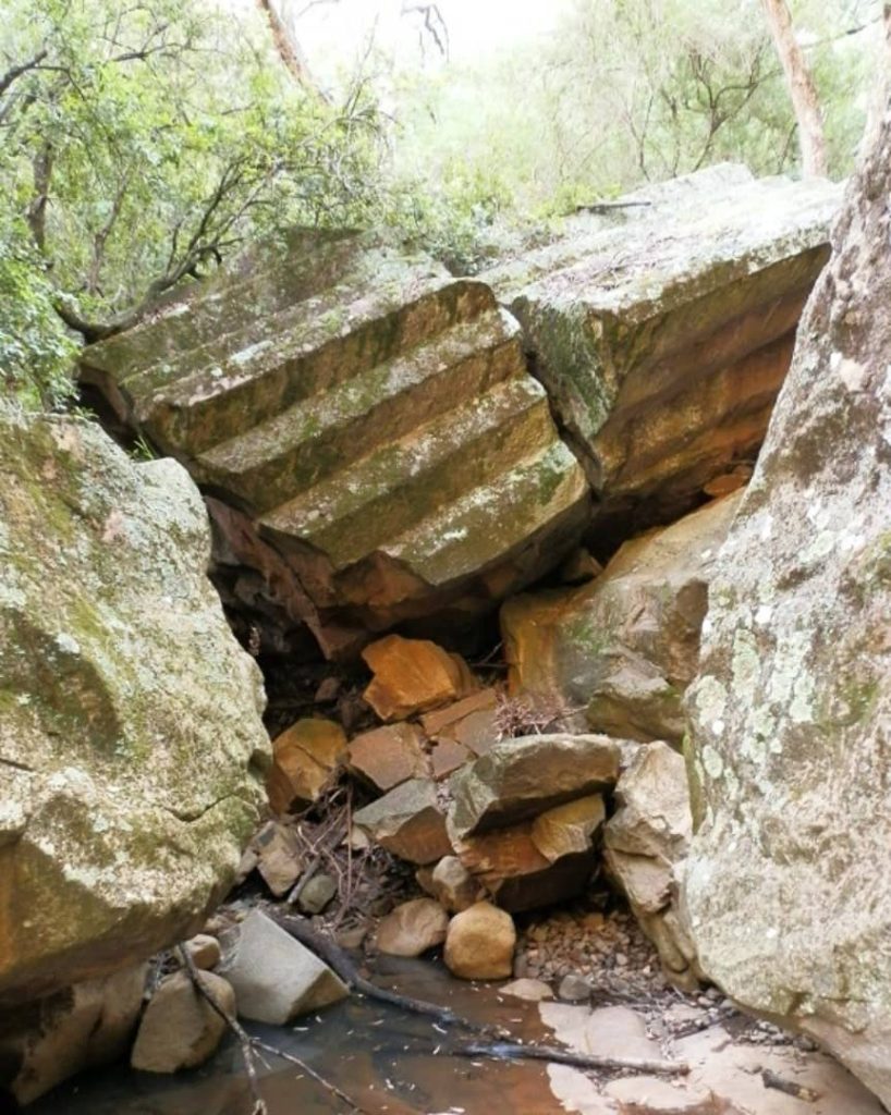 A close-up of Columns and Crystals, a rock formation in Sawn Rocks, Mt. Kaputa National Park, NSW.
